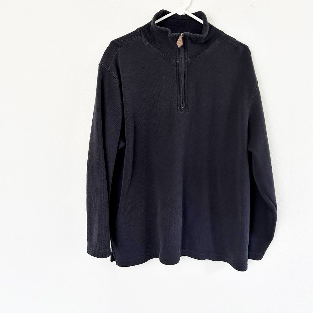 Island Shores Sweater Mens Size L Black 1/4 Zip Pullover Cotton Long Sleeve